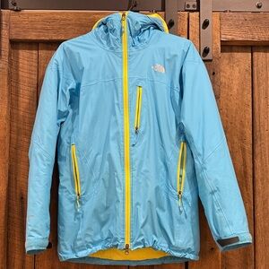north face summit series hyvent alpha primaloft jacket blue and yellow